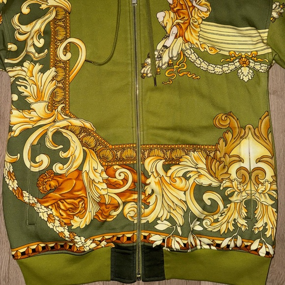 Versace Olive Green Medusa Renaissance Print Full Zip Hoodie (RARE) - Picture 3 of 13